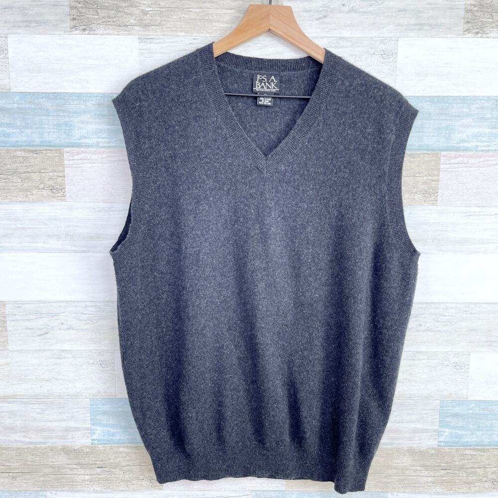 Jos A Bank 100% Cashmere Sweater Vest Charcoal Gray V Neck Sleeveless Mens XL